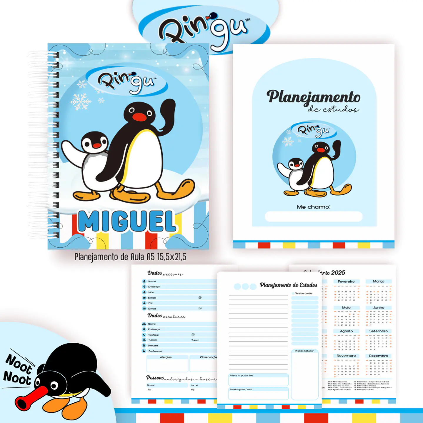 Kit Digital Encadernação Pingu - Volta às Aulas Completo 6