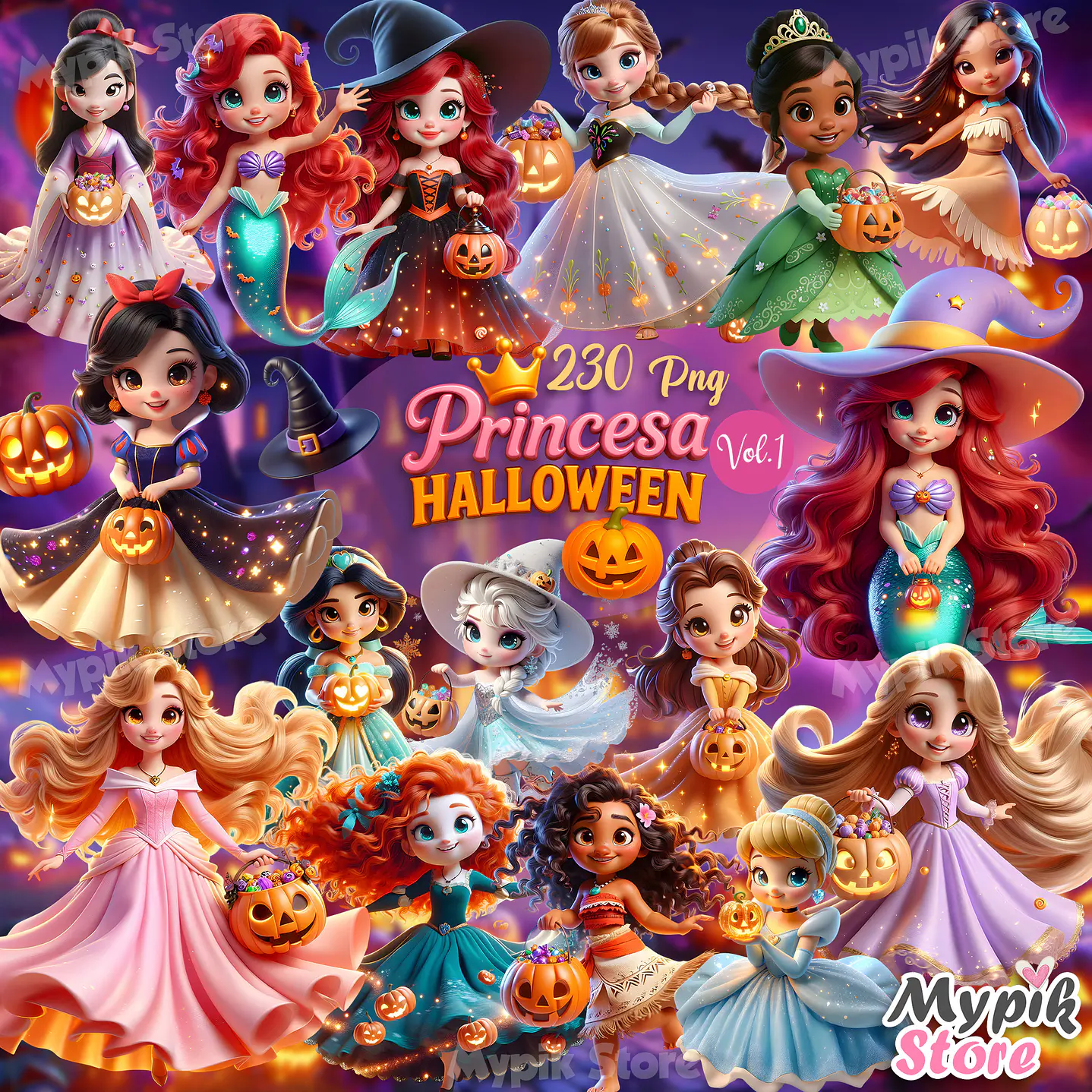 Princesas Disney Halloween Cute - 230 Imagens PNG 2