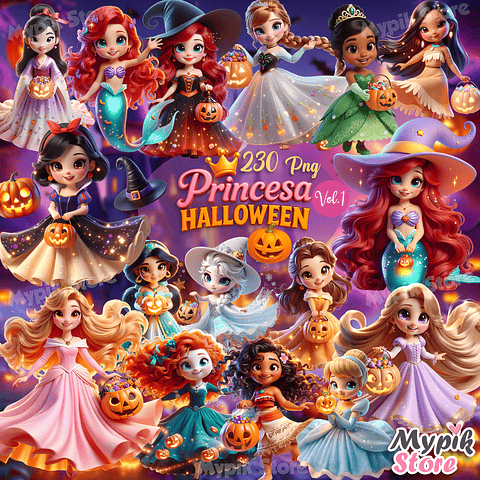 Princesas Disney Halloween Cute - 230 Imagens PNG