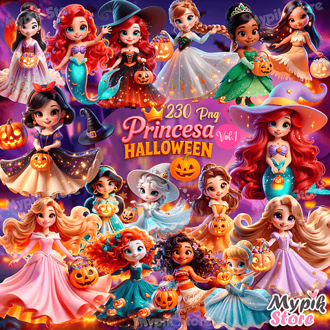 Princesas Disney Halloween Cute - 230 Imagens PNG
