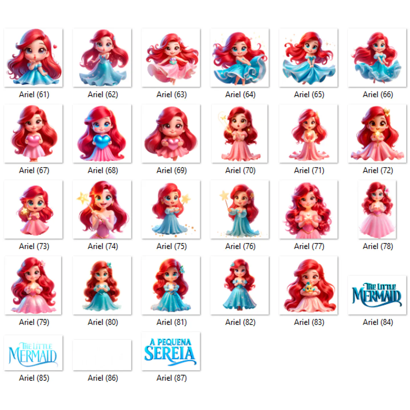Kit digital Ariel a Pequena Sereia 85 Png e 70 Fundos  3
