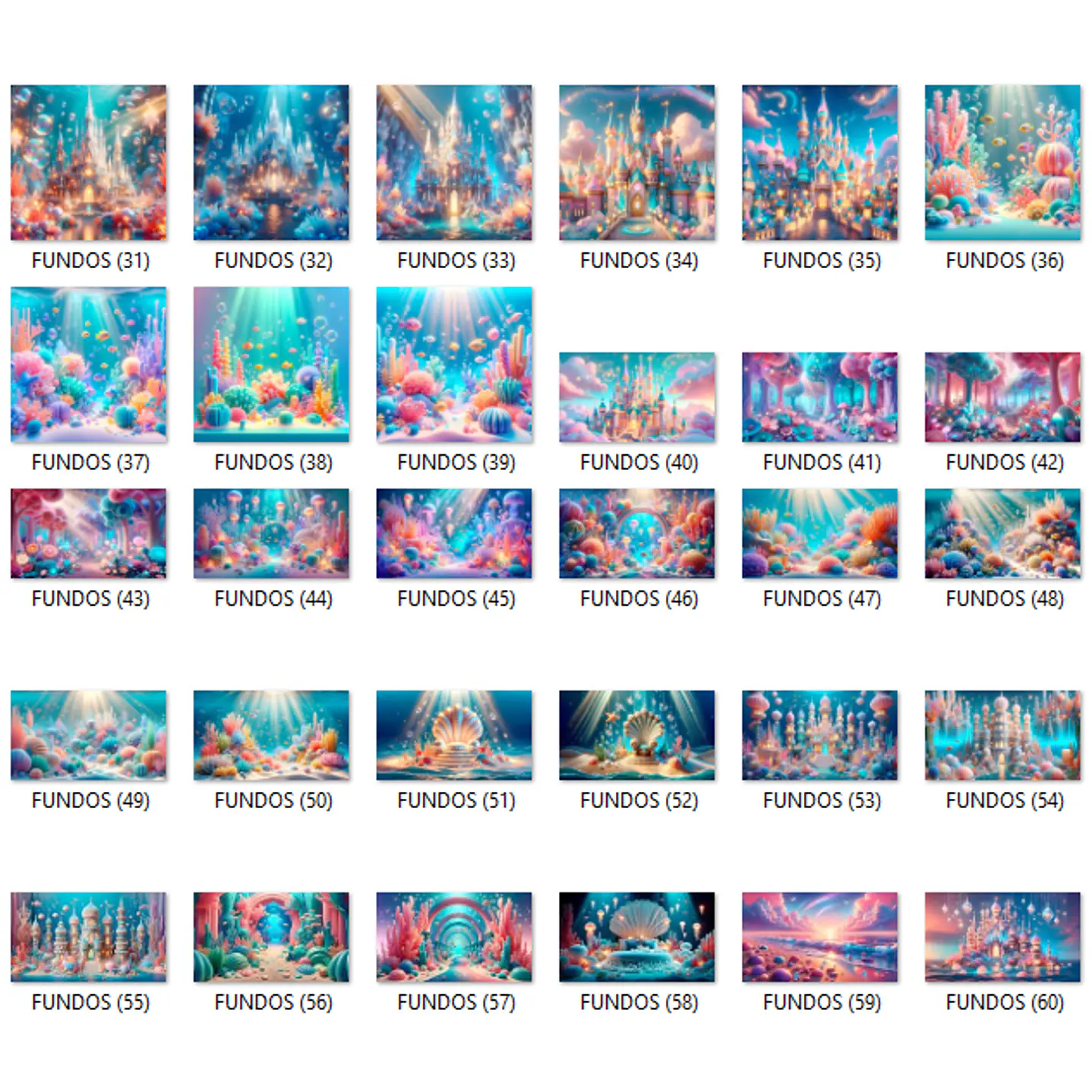 Kit digital Ariel a Pequena Sereia 85 Png e 70 Fundos  6