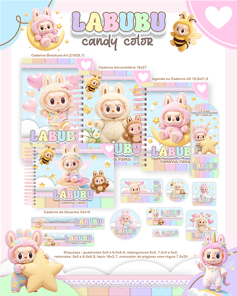 Kit Digital Encadernação Labubu Candy Envio Automático