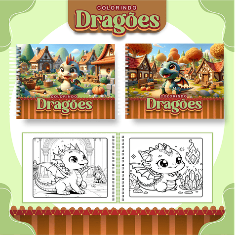 Livro de Colorir Dragões Cute PDF Digital para Imprimir