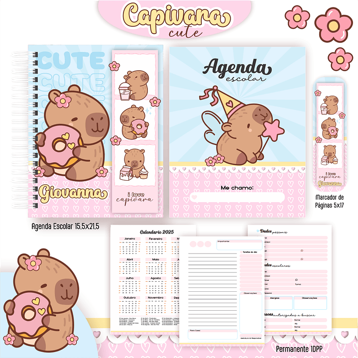 Kit Digital Encadernação Capivara Cute - Volta às Aulas   5