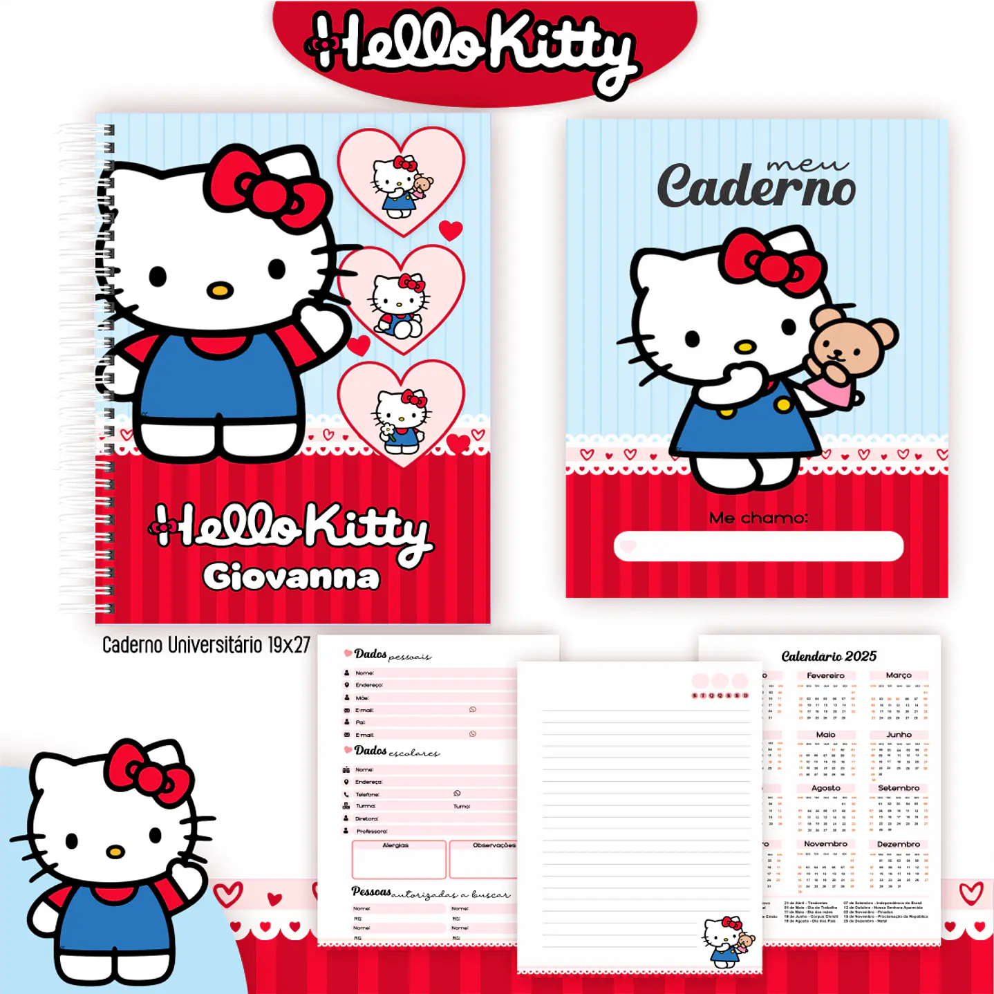 Kit Digital Encadernação Hello Kitty - Volta às Aulas 2