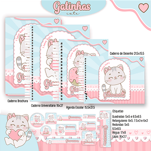 Kit Digital Encadernação Gatinhas Cute - Volta às Aulas