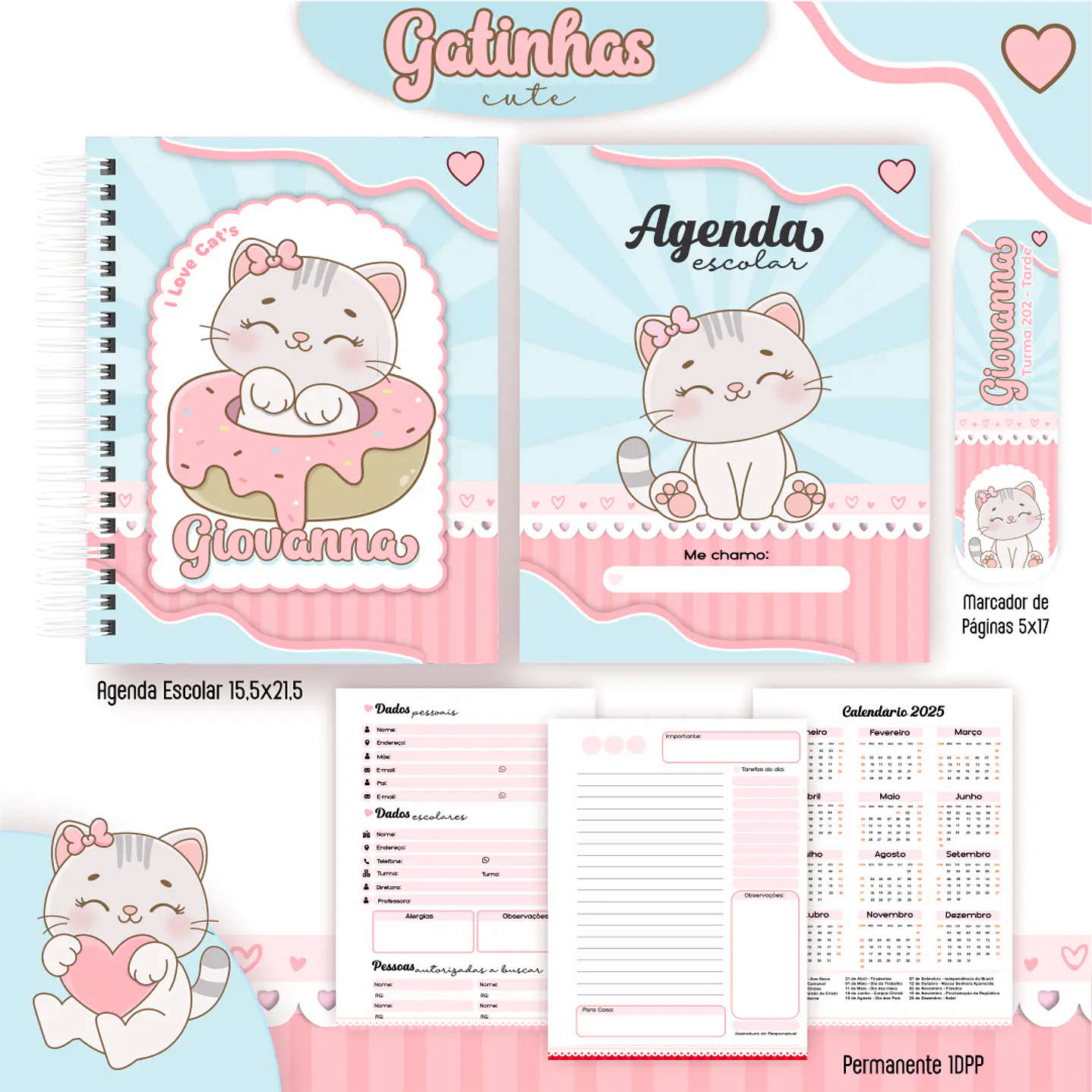 Kit Digital Encadernação Gatinhas Cute - Volta às Aulas 6