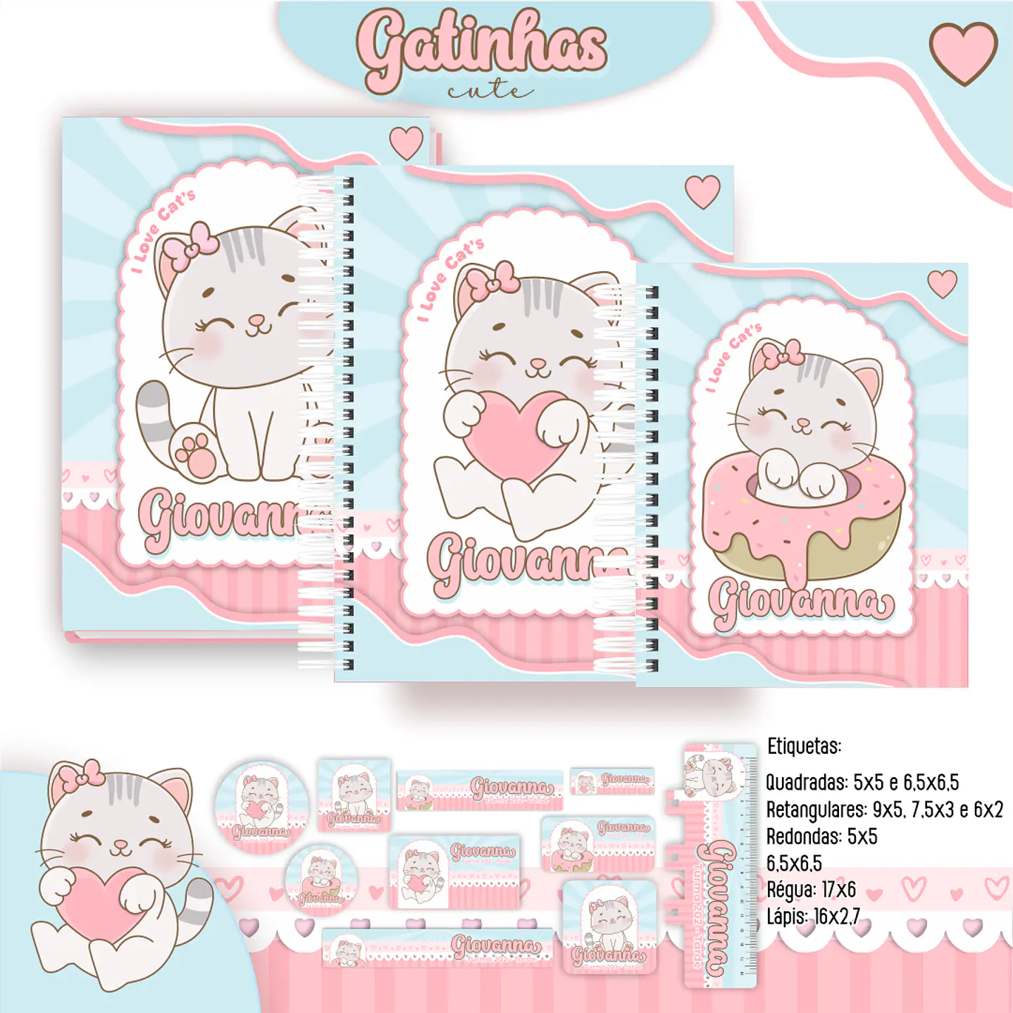 Kit Digital Encadernação Gatinhas Cute - Volta às Aulas 7