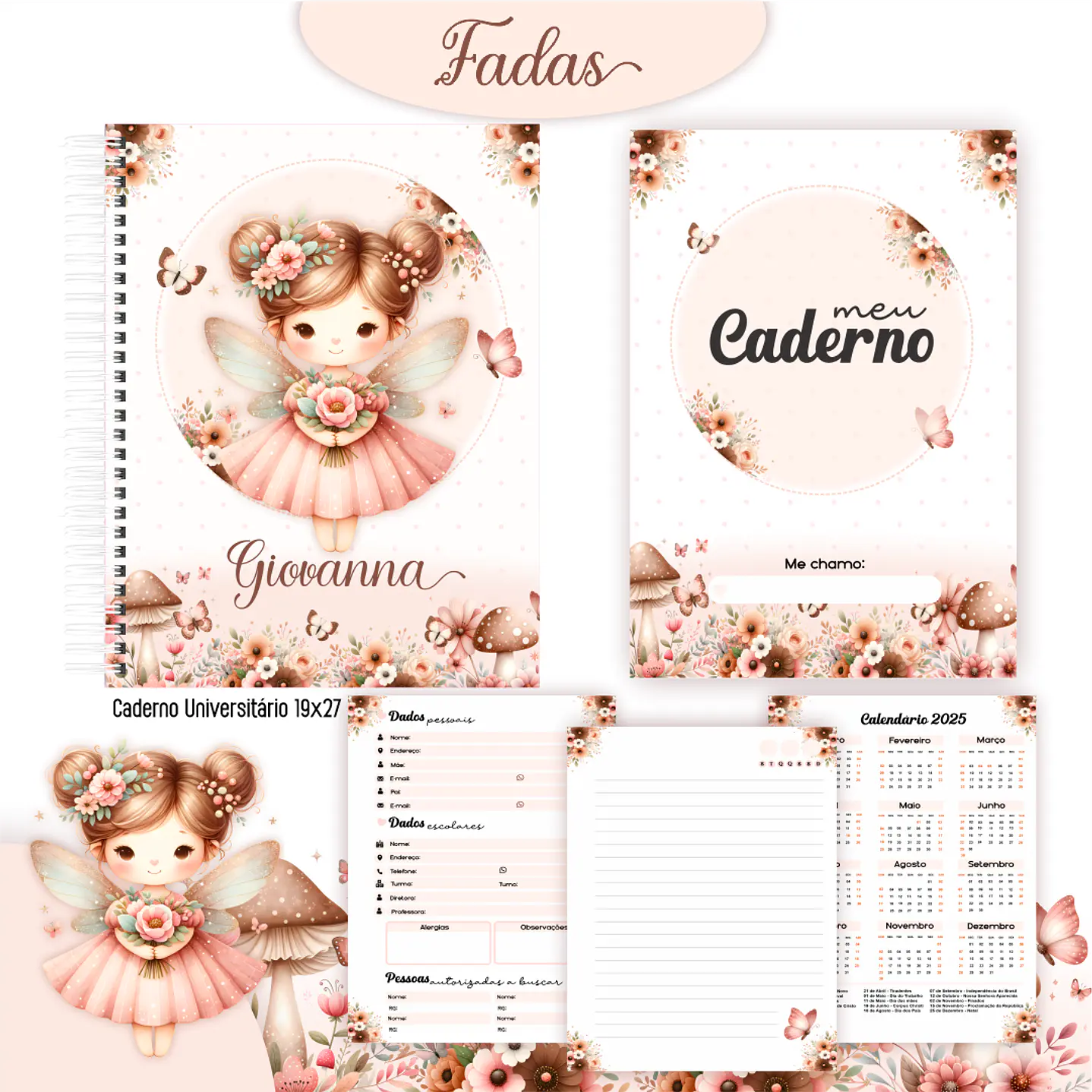 Kit Digital Encadernação Fadas - Volta às Aulas 2