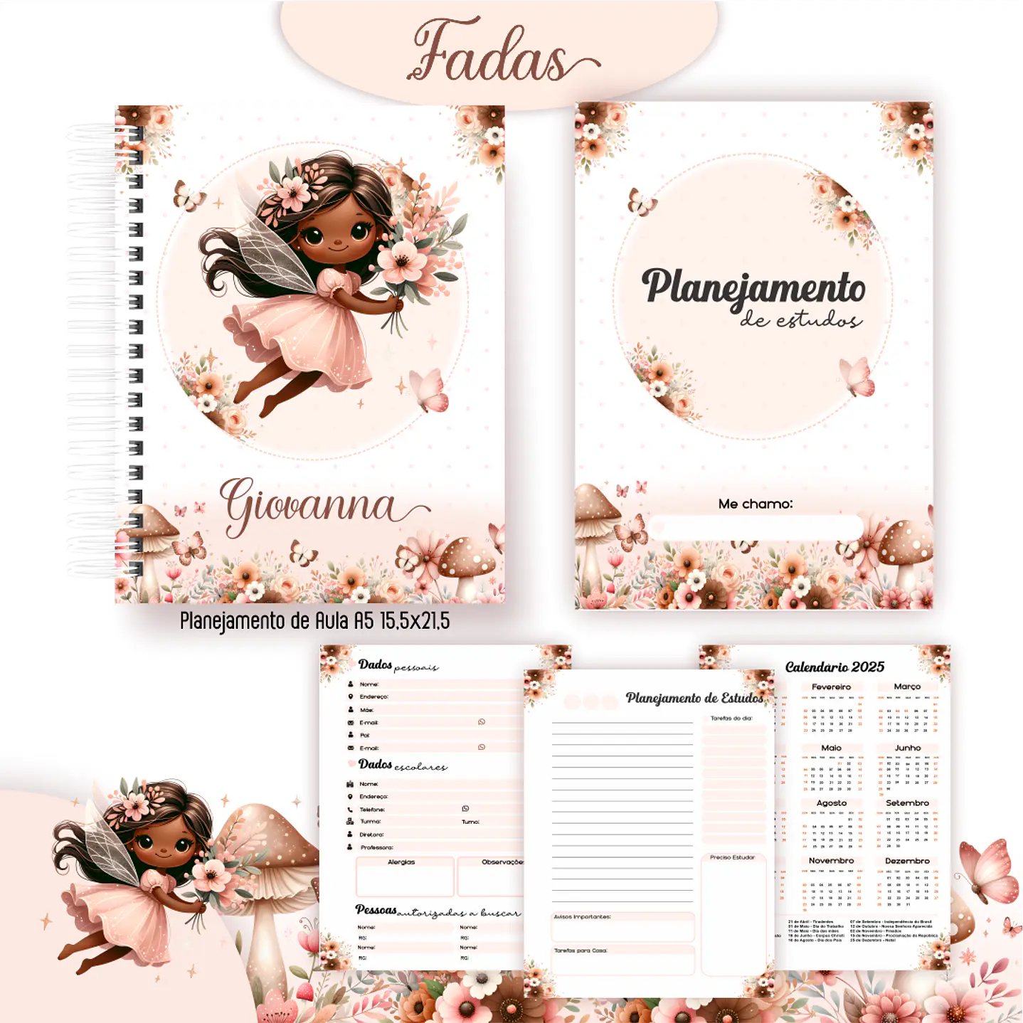 Kit Digital Encadernação Fadas - Volta às Aulas 5
