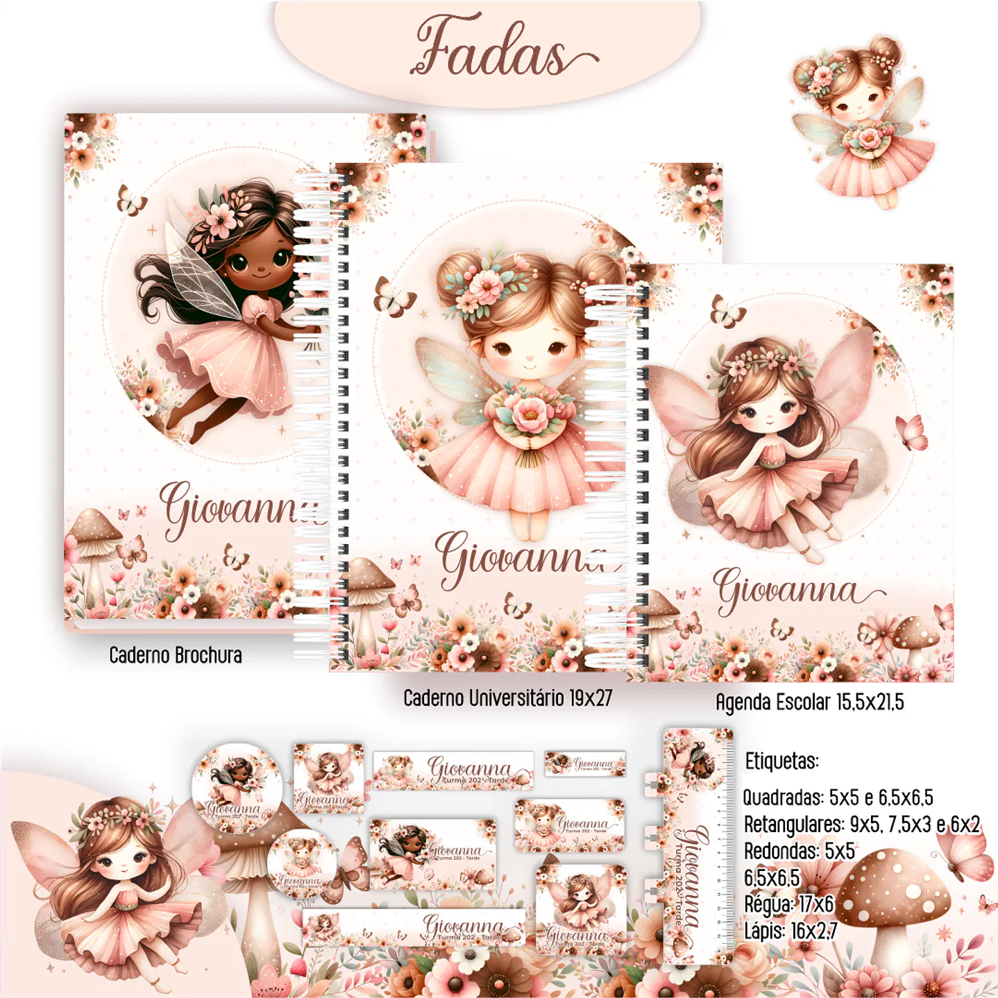 Kit Digital Encadernação Fadas - Volta às Aulas 7