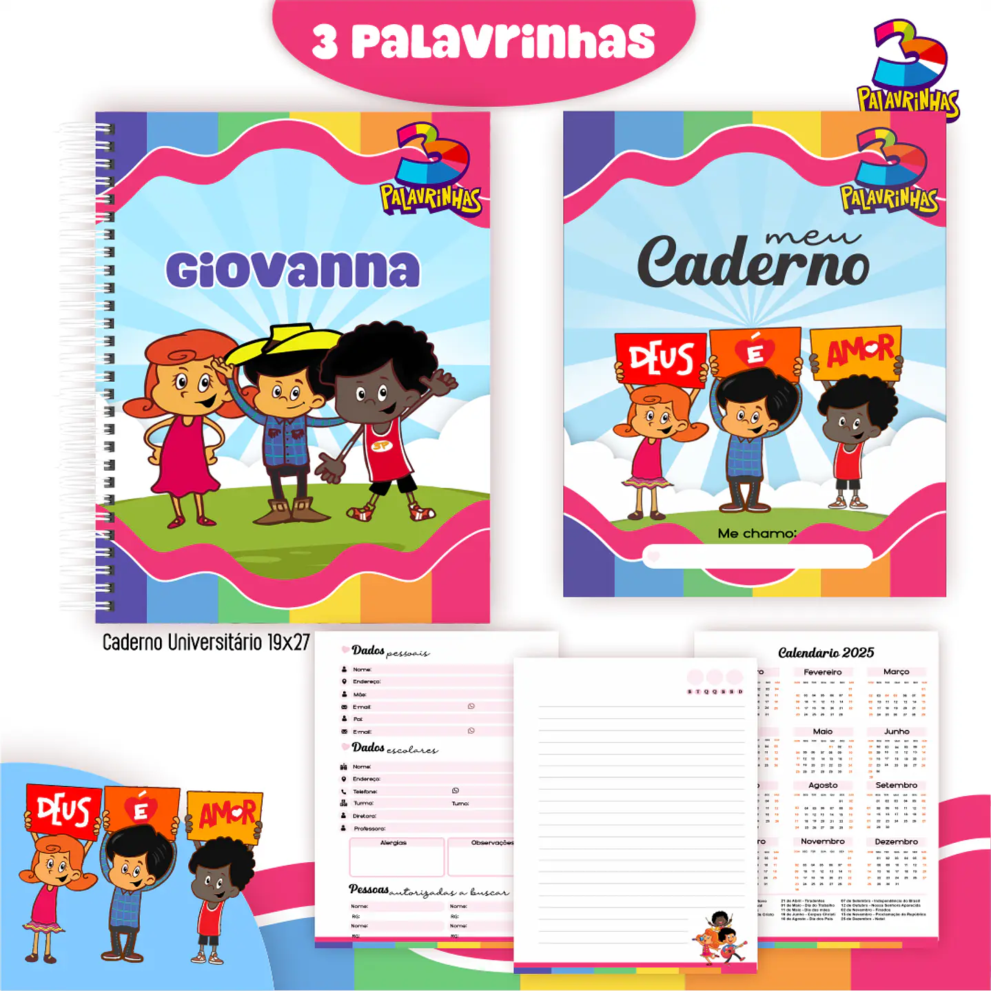 Kit Digital Encadernação Três Palavrinhas – Volta às Aulas 2