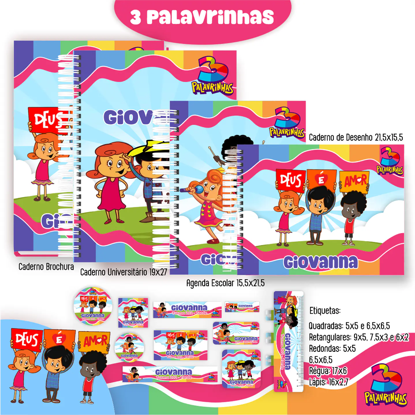 Kit Digital Encadernação Três Palavrinhas – Volta às Aulas 1