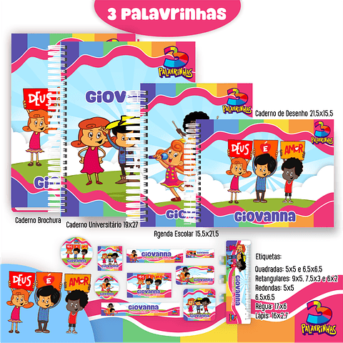 Kit Digital Encadernação Três Palavrinhas – Volta às Aulas