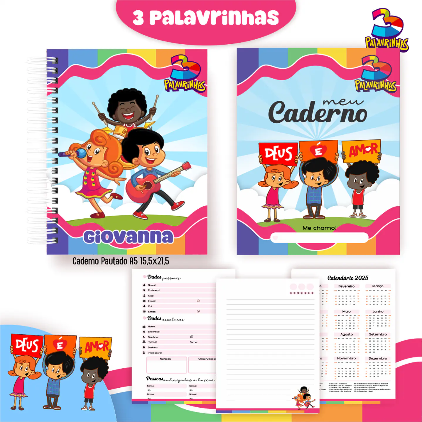 Kit Digital Encadernação Três Palavrinhas – Volta às Aulas 5