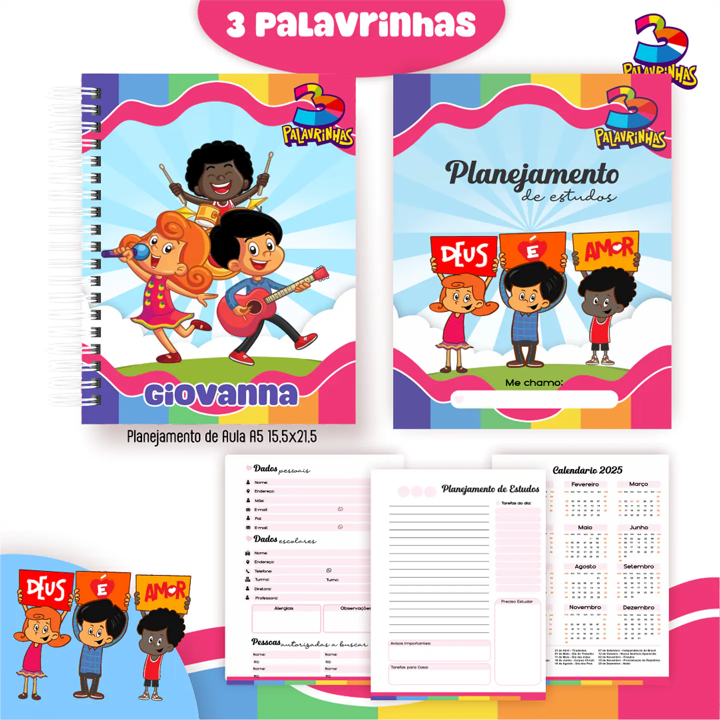 Kit Digital Encadernação Três Palavrinhas – Volta às Aulas 6
