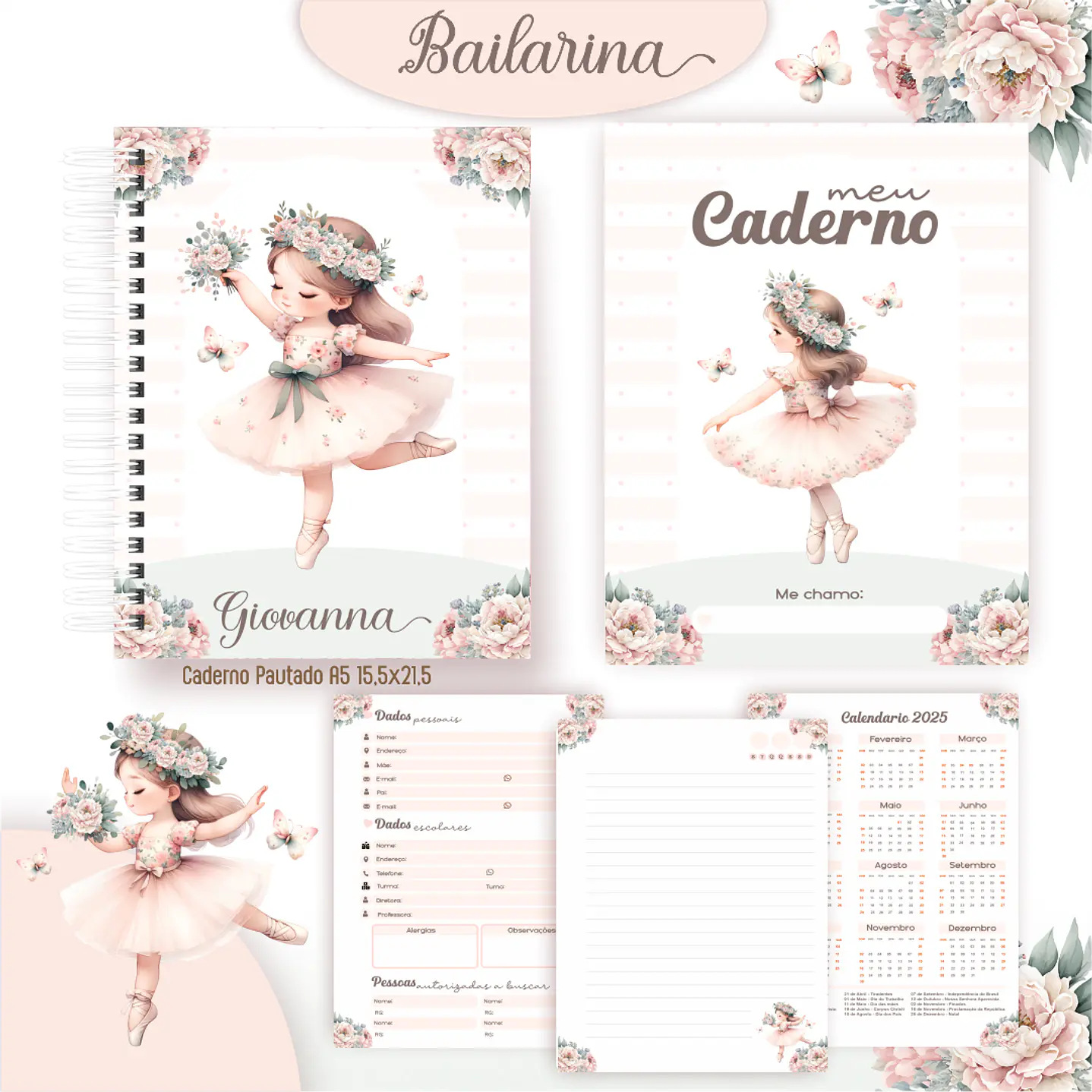 Kit Digital Encadernação Bailarinas - Volta às Aulas 3