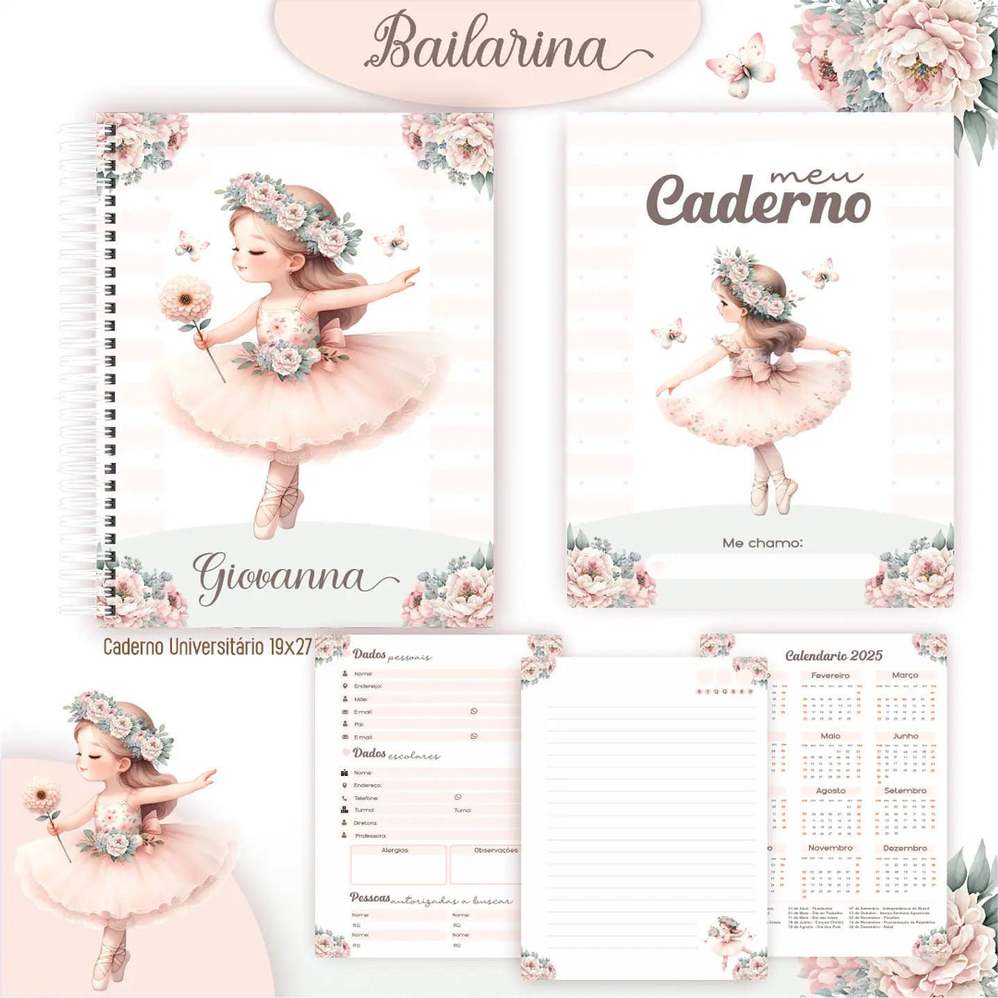 Kit Digital Encadernação Bailarinas - Volta às Aulas 4
