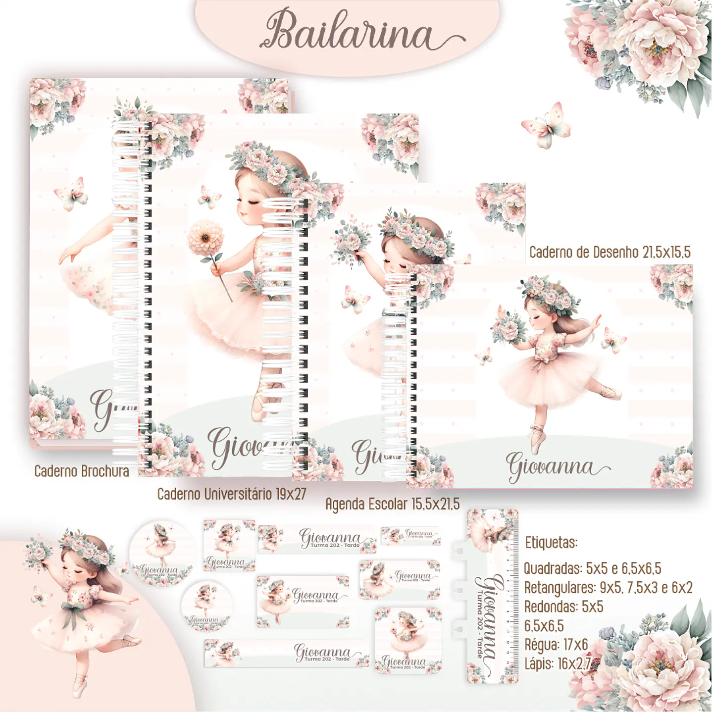 Kit Digital Encadernação Bailarinas - Volta às Aulas 1