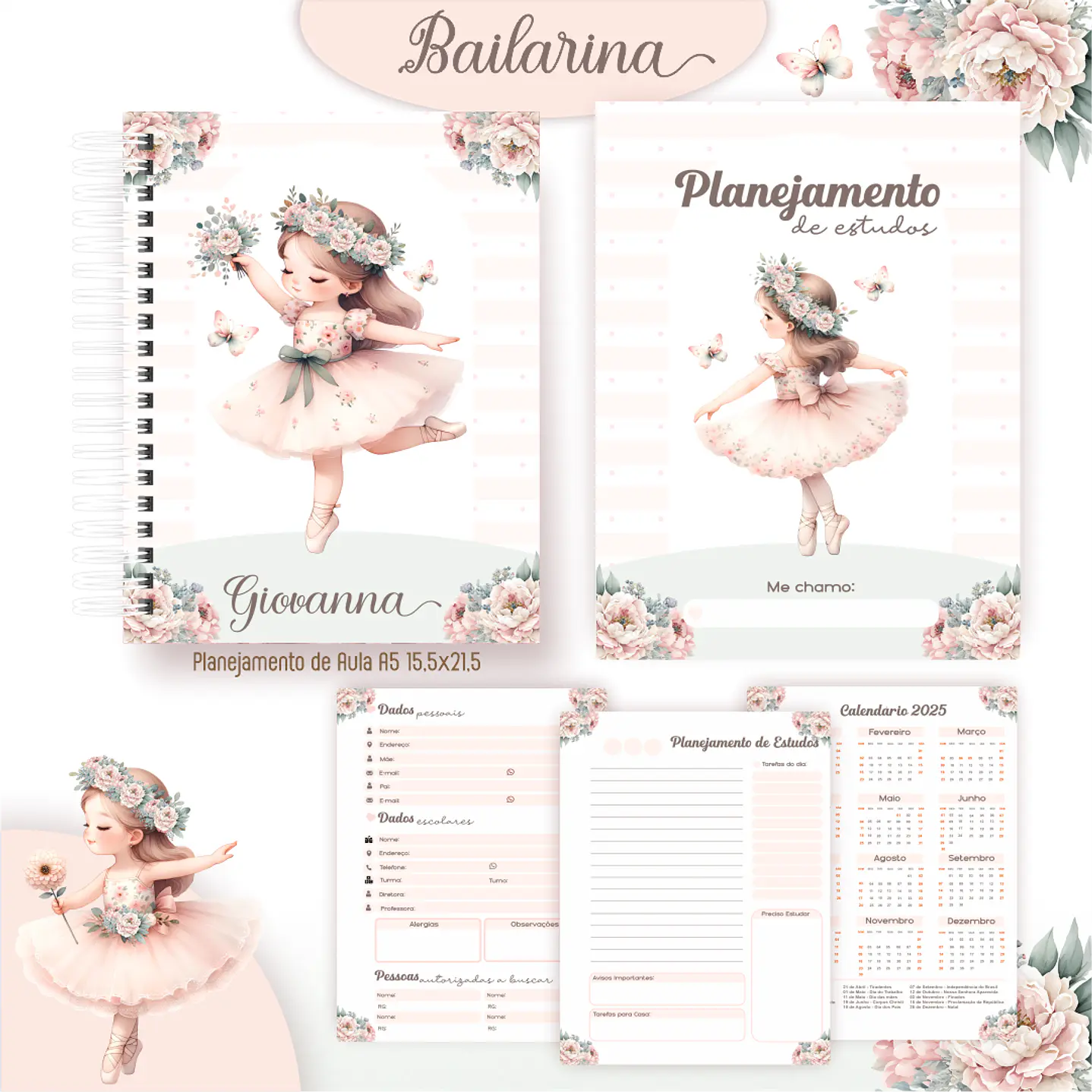 Kit Digital Encadernação Bailarinas - Volta às Aulas 6