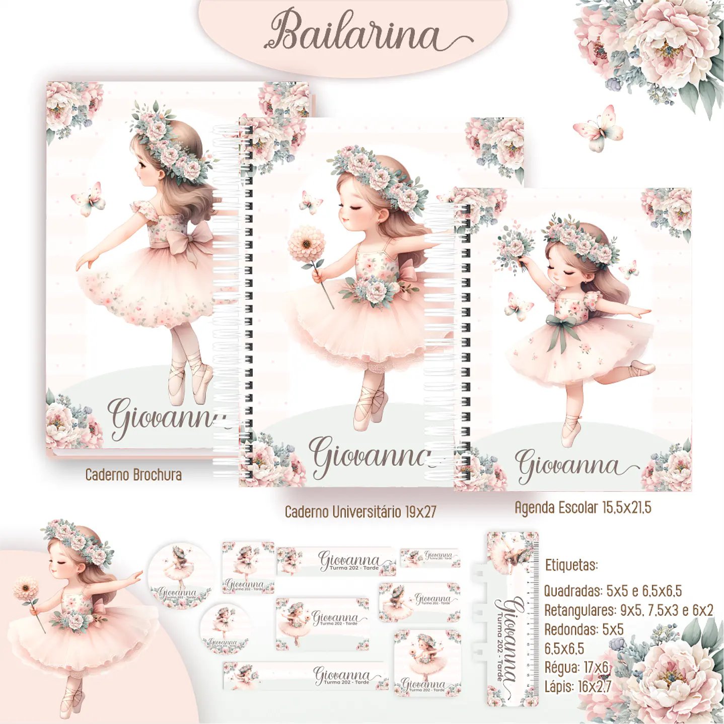 Kit Digital Encadernação Bailarinas - Volta às Aulas 7