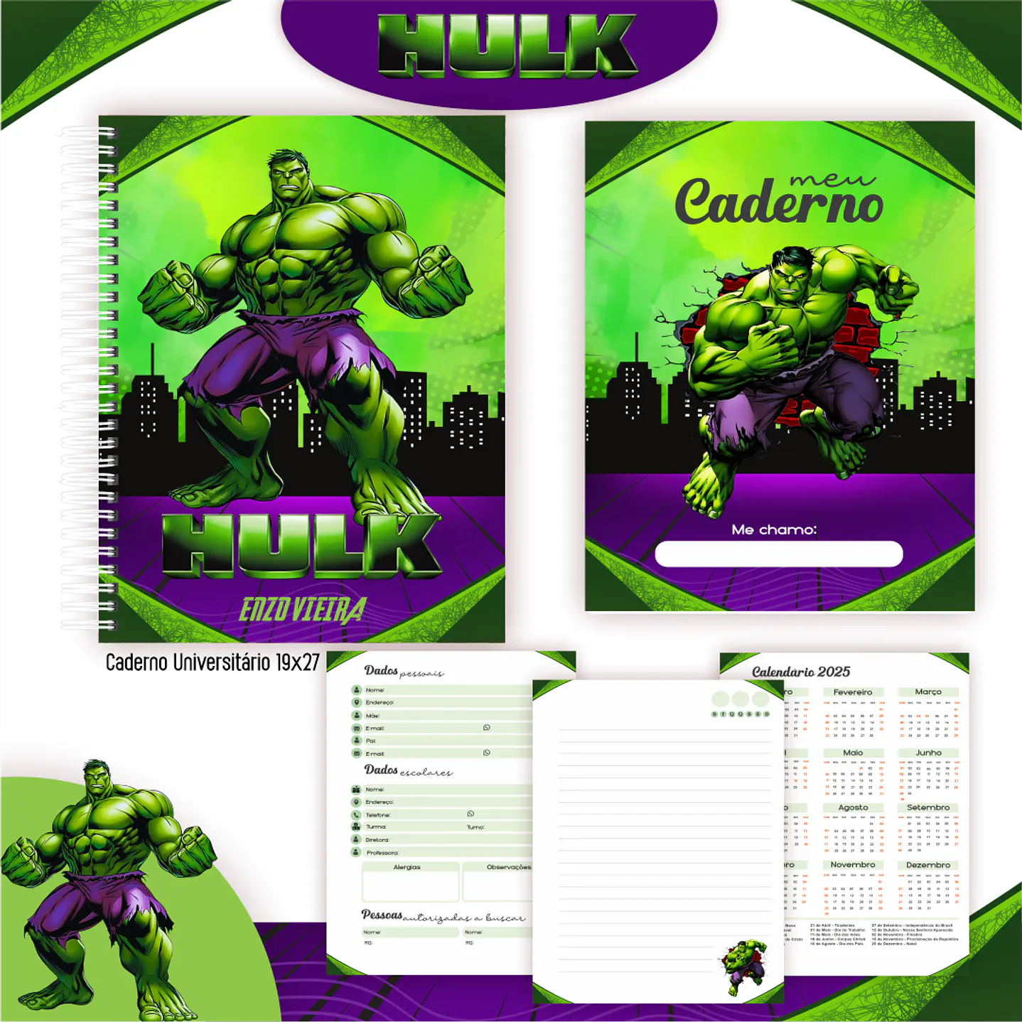 Kit Digital Encadernação Hulk - Volta às Aulas 2