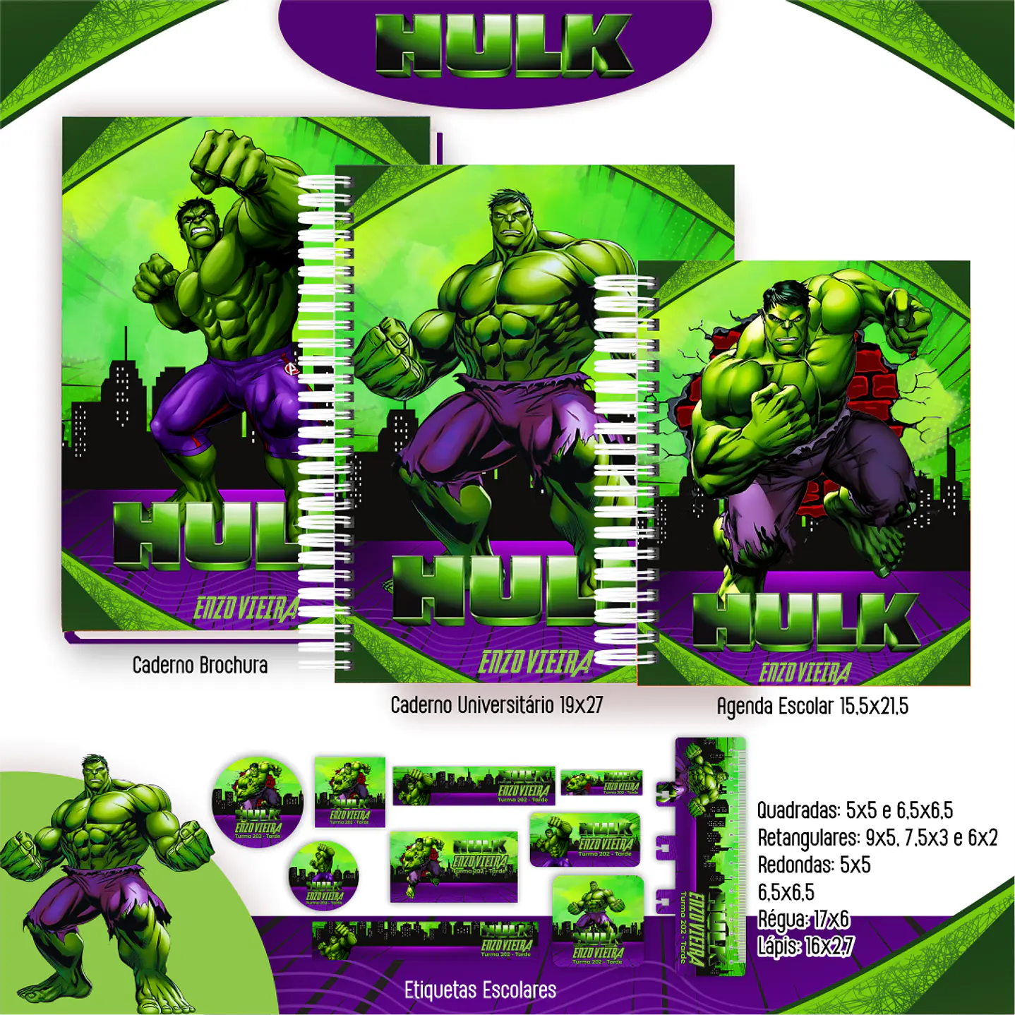 Kit Digital Encadernação Hulk - Volta às Aulas 4