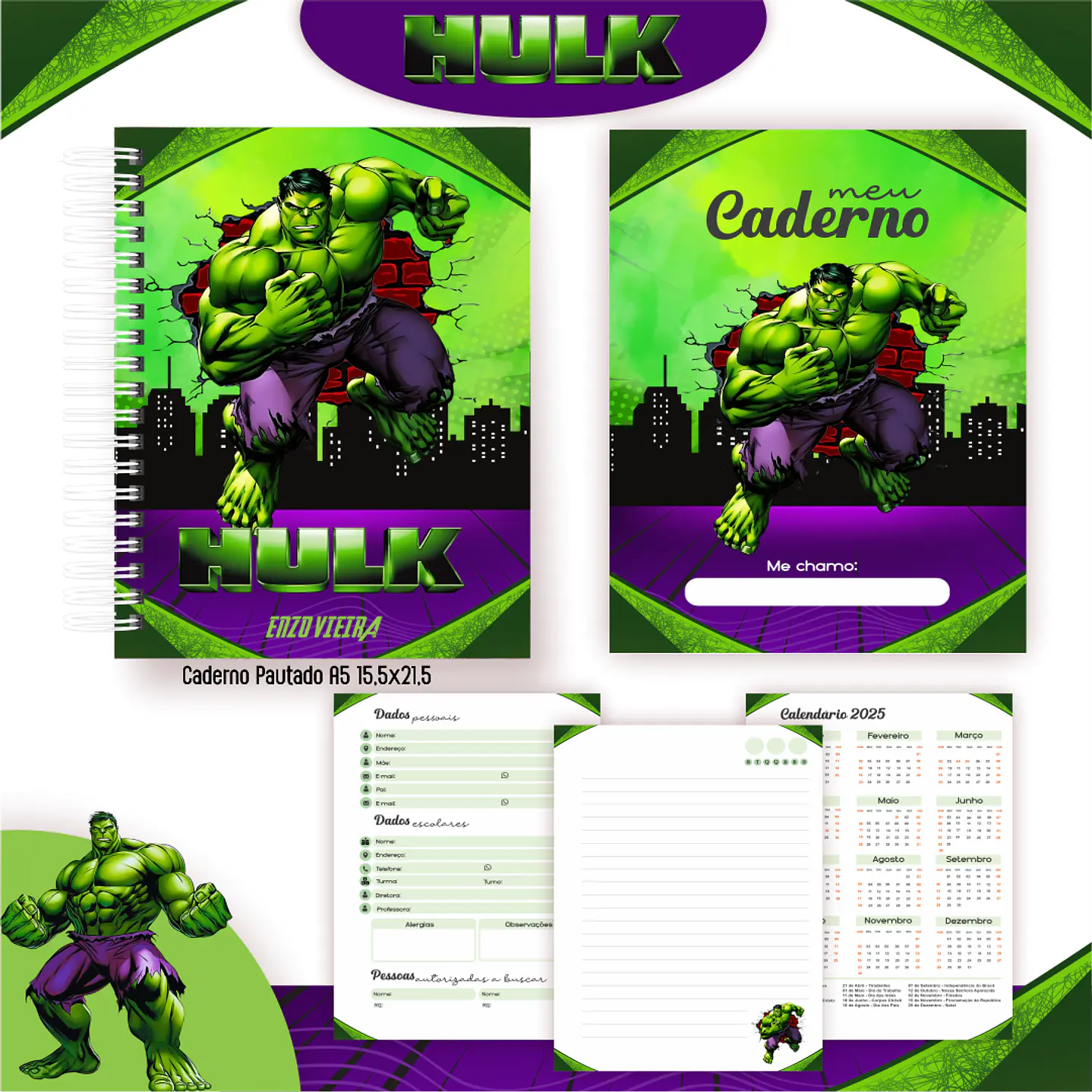 Kit Digital Encadernação Hulk - Volta às Aulas 5