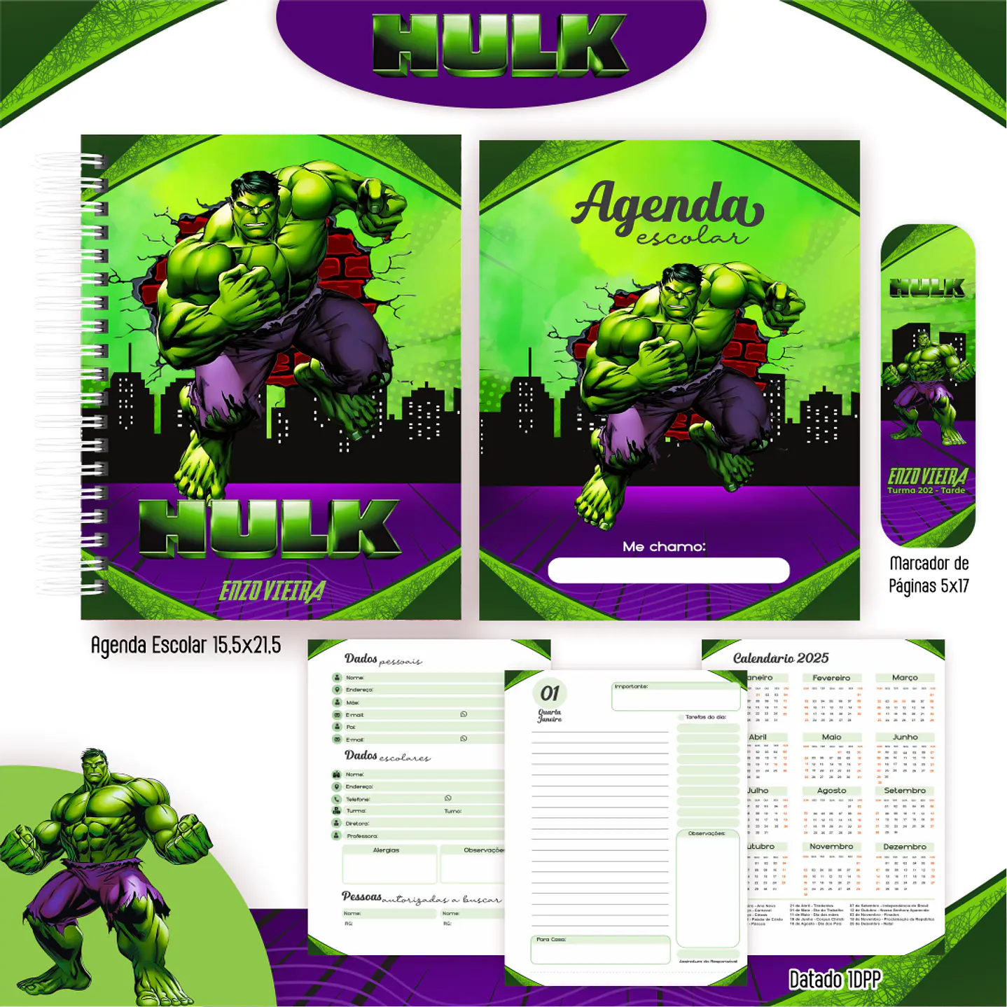 Kit Digital Encadernação Hulk - Volta às Aulas 7