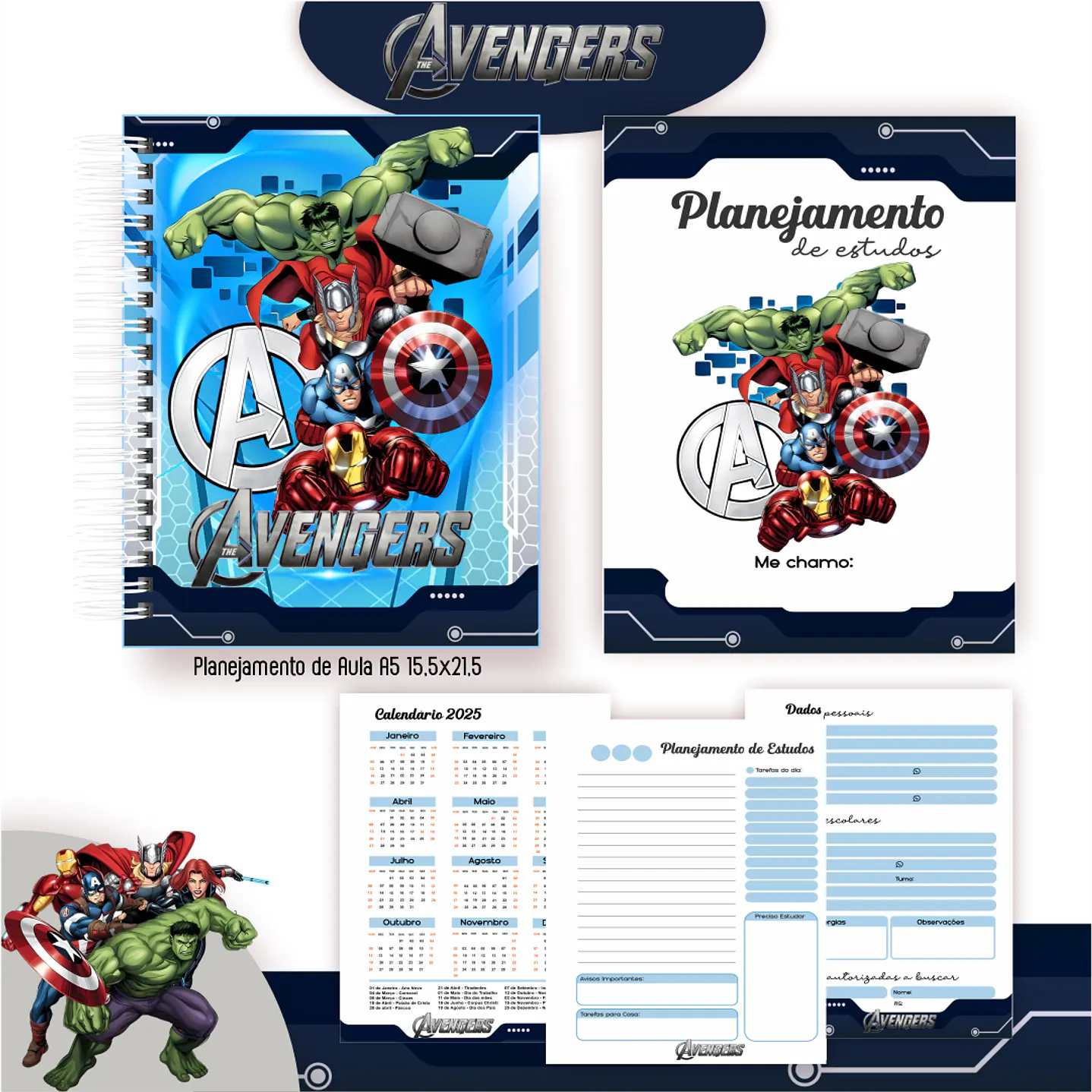 Kit Digital Encadernação Vingadores - Volta às Aulas 2