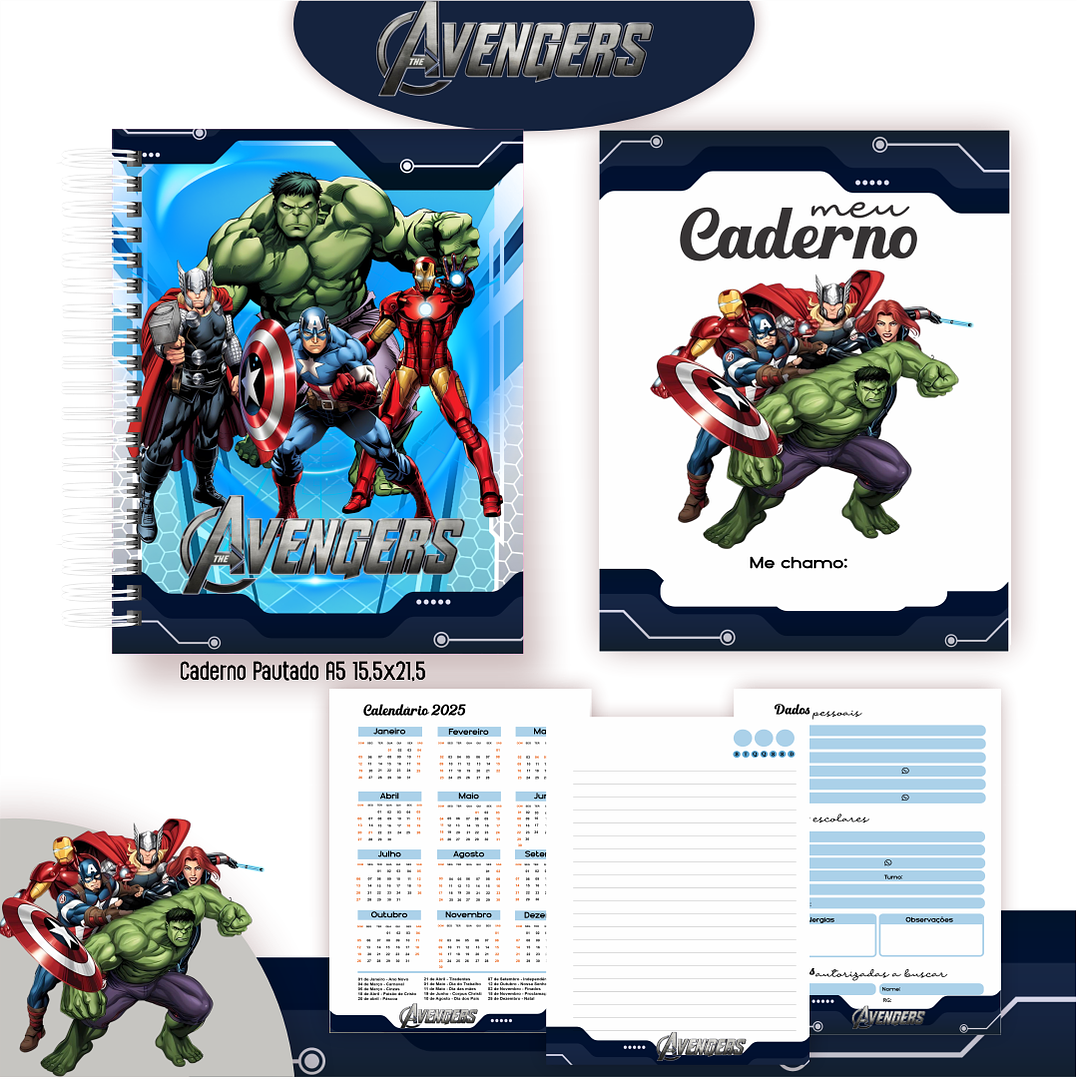 Kit Digital Encadernação Vingadores - Volta às Aulas 3
