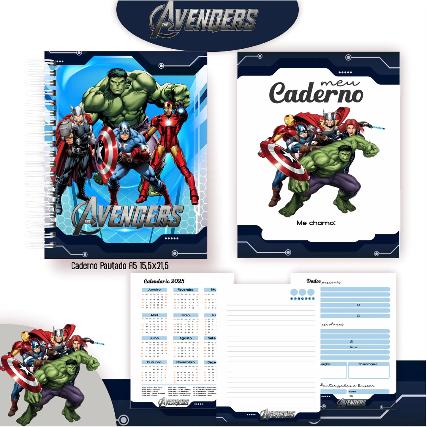 Kit Digital Encadernação Vingadores - Volta às Aulas 3