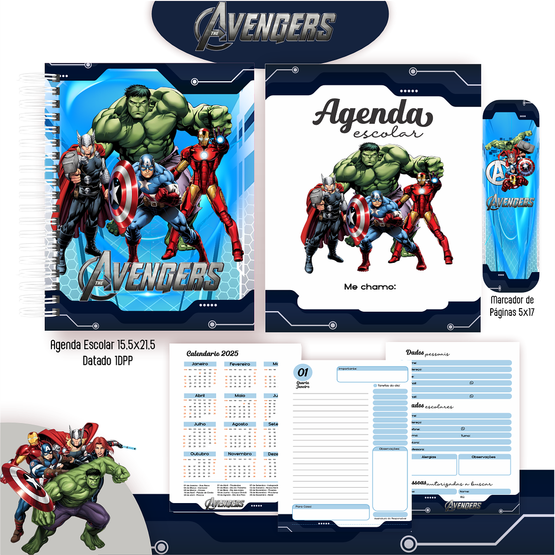 Kit Digital Encadernação Vingadores - Volta às Aulas 4