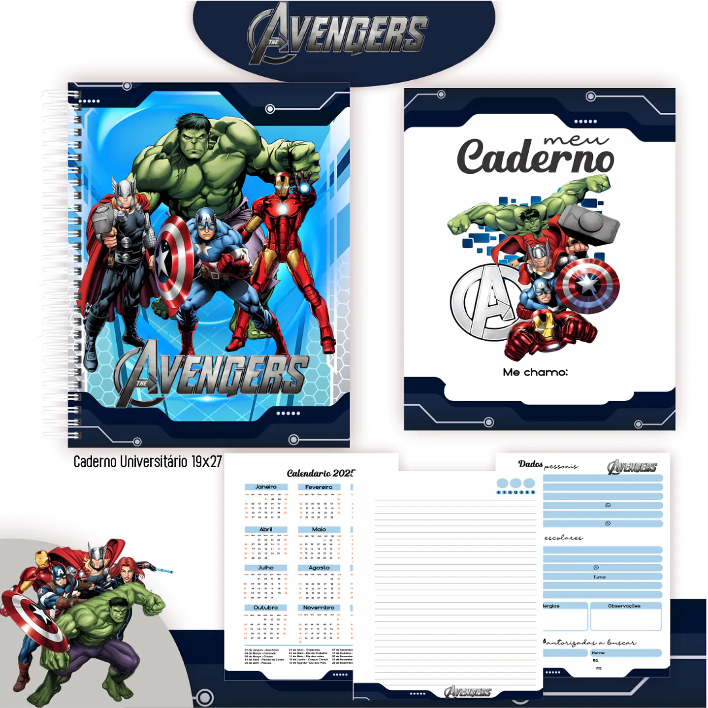 Kit Digital Encadernação Vingadores - Volta às Aulas 5
