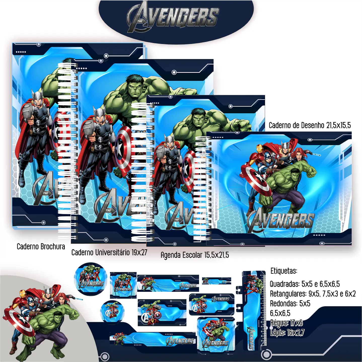 Kit Digital Encadernação Vingadores - Volta às Aulas 1