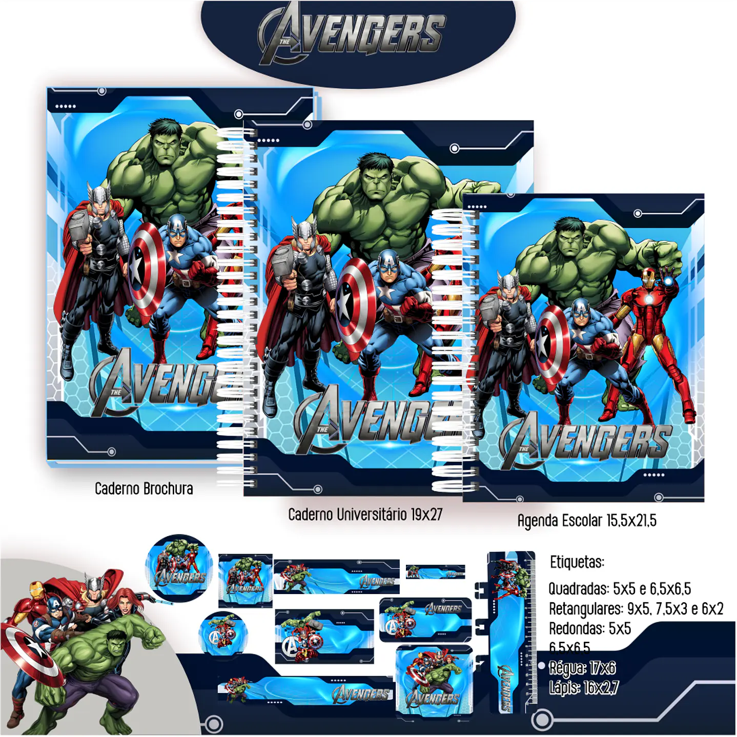 Kit Digital Encadernação Vingadores - Volta às Aulas 6