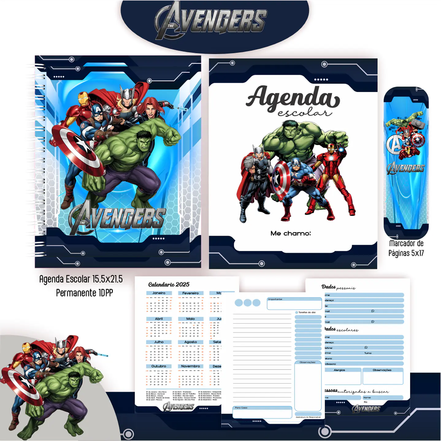 Kit Digital Encadernação Vingadores - Volta às Aulas 7
