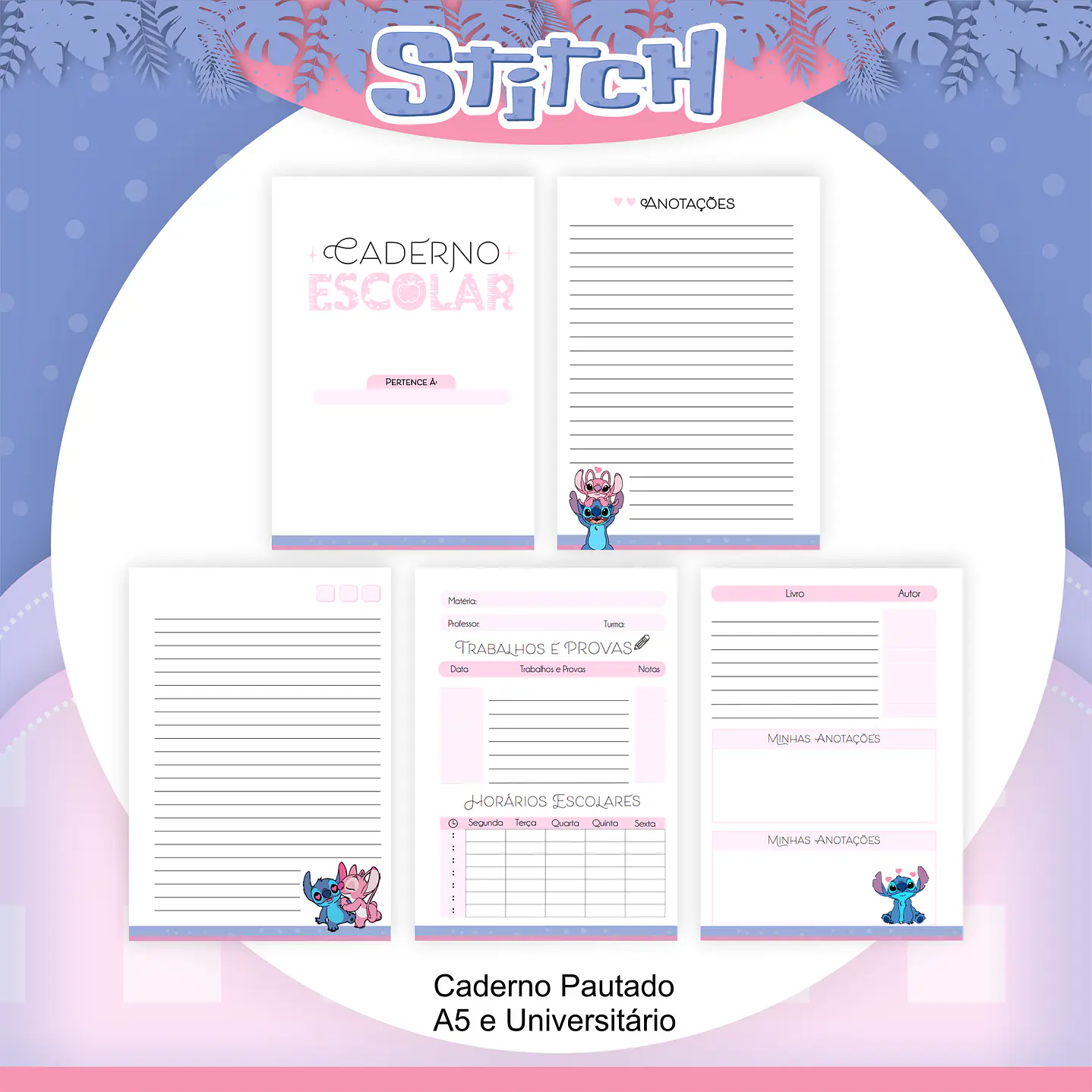Kit Digital Encadernação Stitch e Angel  6