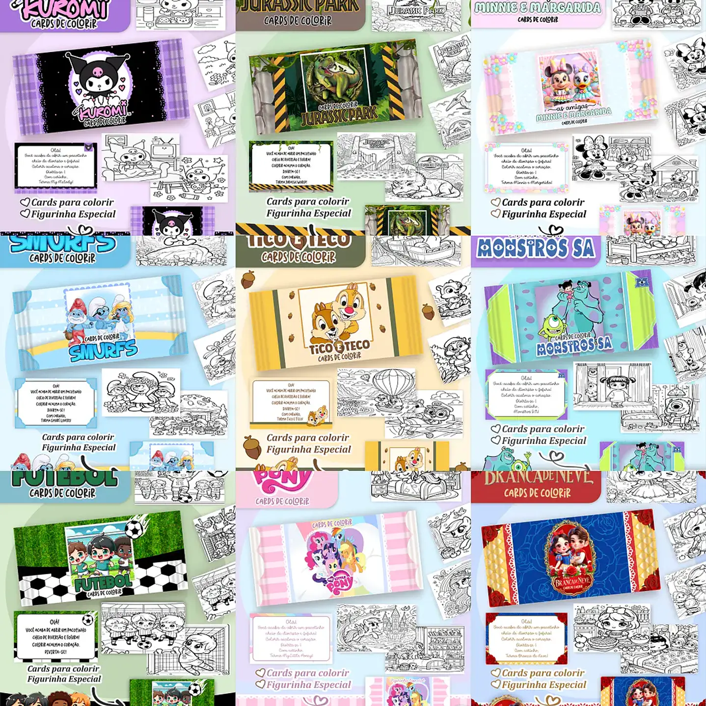 Pack Kit Digital de Cards para Colorir - 100 Temas Infantis  1