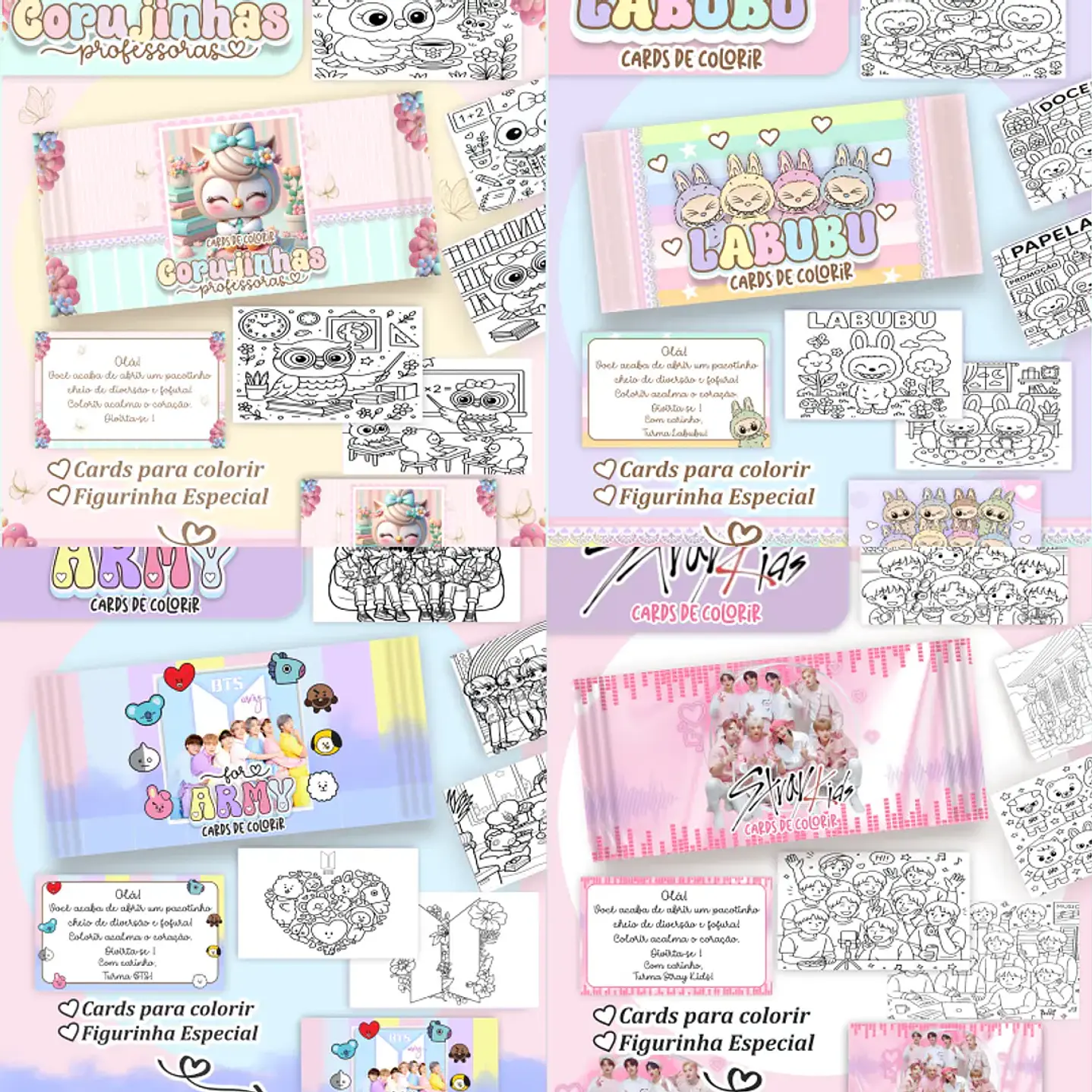 Pack Kit Digital de Cards para Colorir - 100 Temas Infantis  2
