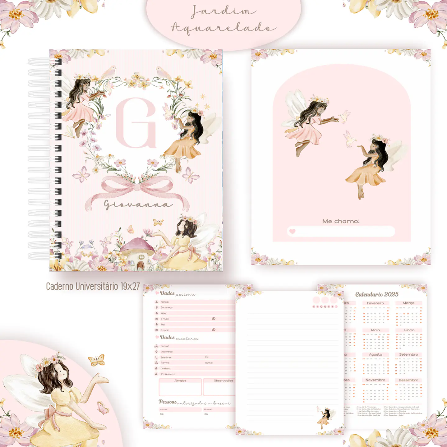 Kit Digital Encadernação Jardim Aquarela - Volta às Aulas 2