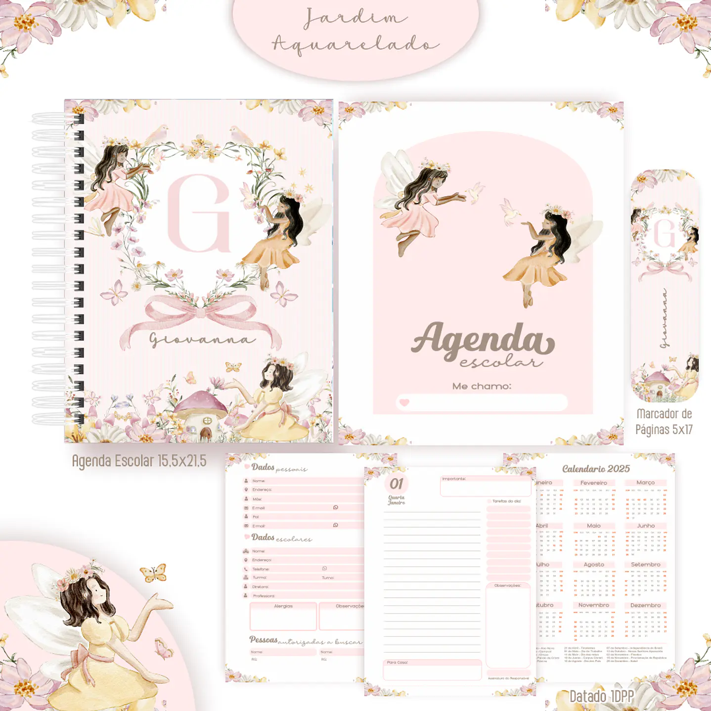 Kit Digital Encadernação Jardim Aquarela - Volta às Aulas 3