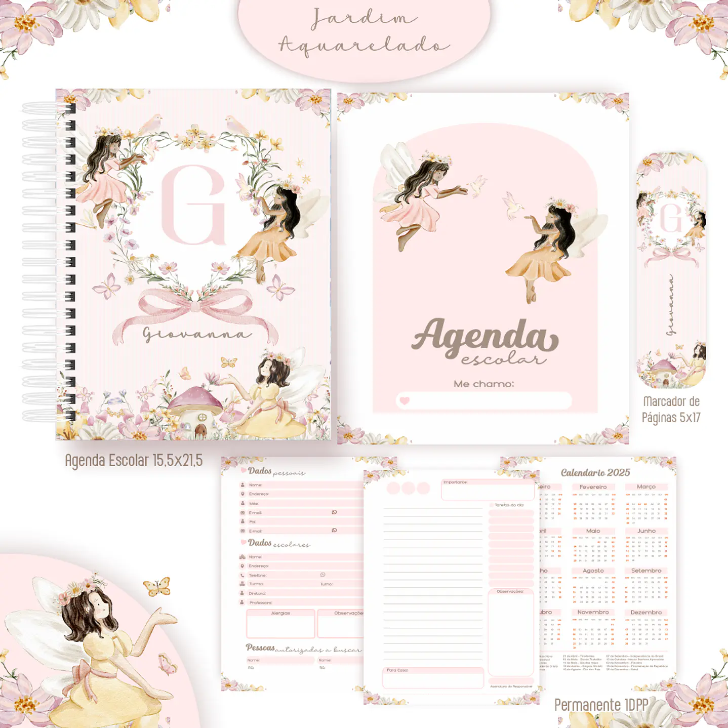 Kit Digital Encadernação Jardim Aquarela - Volta às Aulas 4