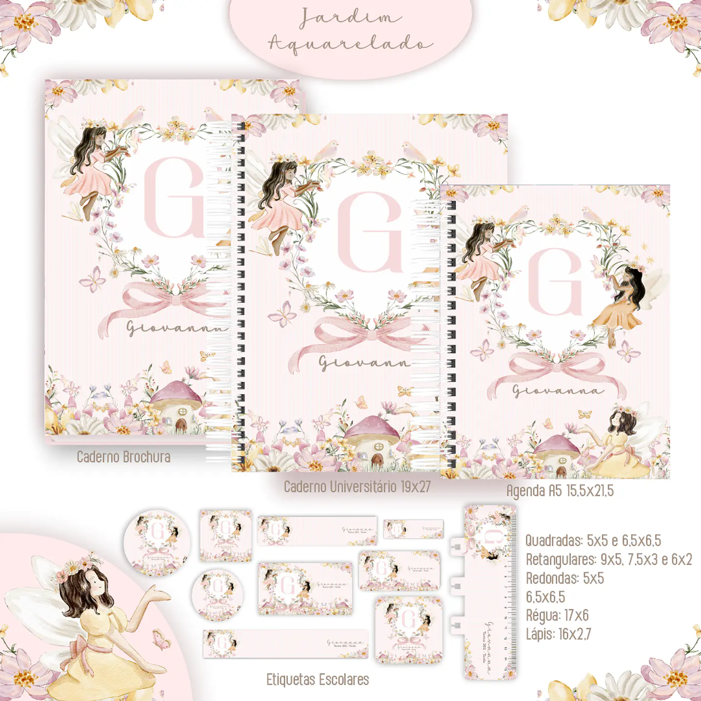 Kit Digital Encadernação Jardim Aquarela - Volta às Aulas 1