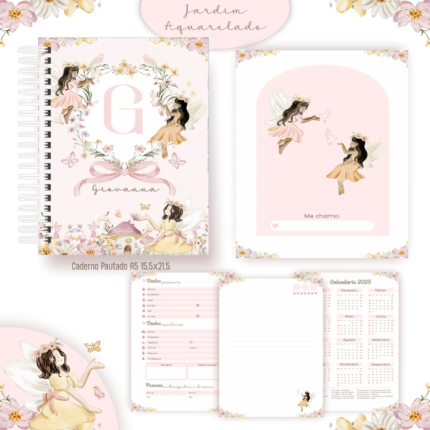 Kit Digital Encadernação Jardim Aquarela - Volta às Aulas 7