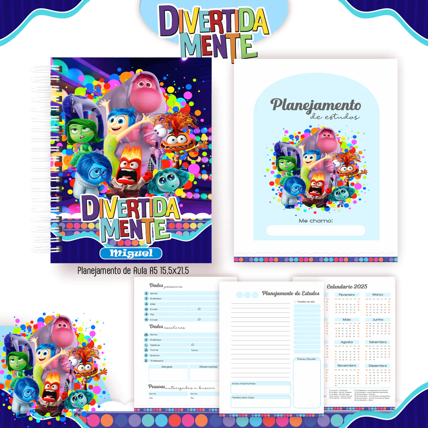 Kit Digital Encadernação Divertida Mente - Volta às Aulas 5