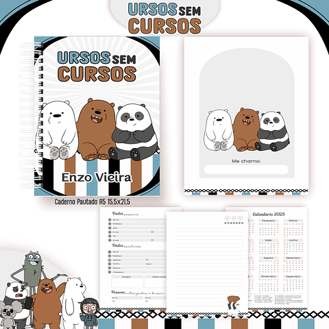 Kit Digital Encadernação Ursos sem Curso - Volta às Aulas