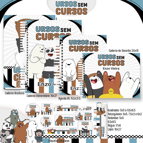 Kit Digital Encadernação Ursos sem Curso - Volta às Aulas