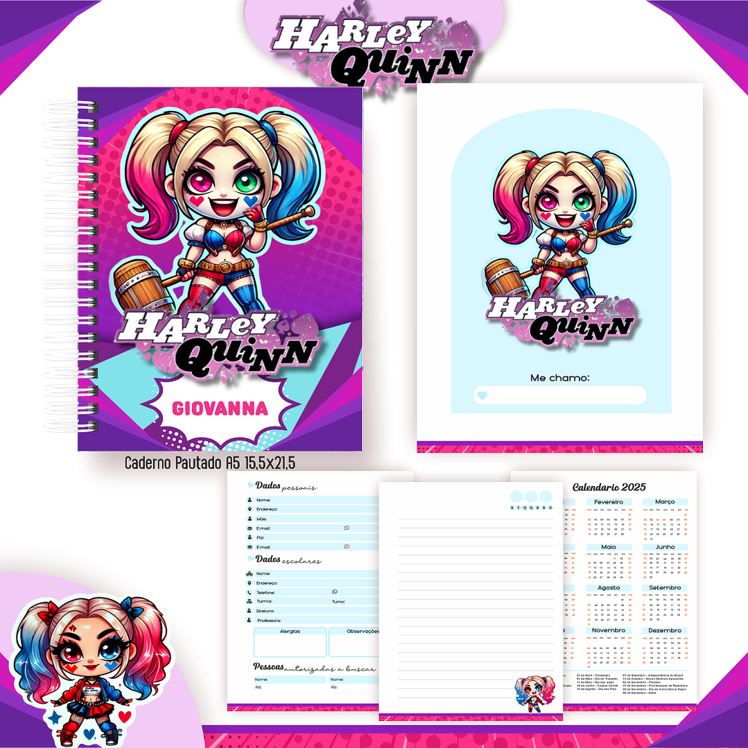 Kit Digital Encadernação Arlequina - Volta às Aulas 3